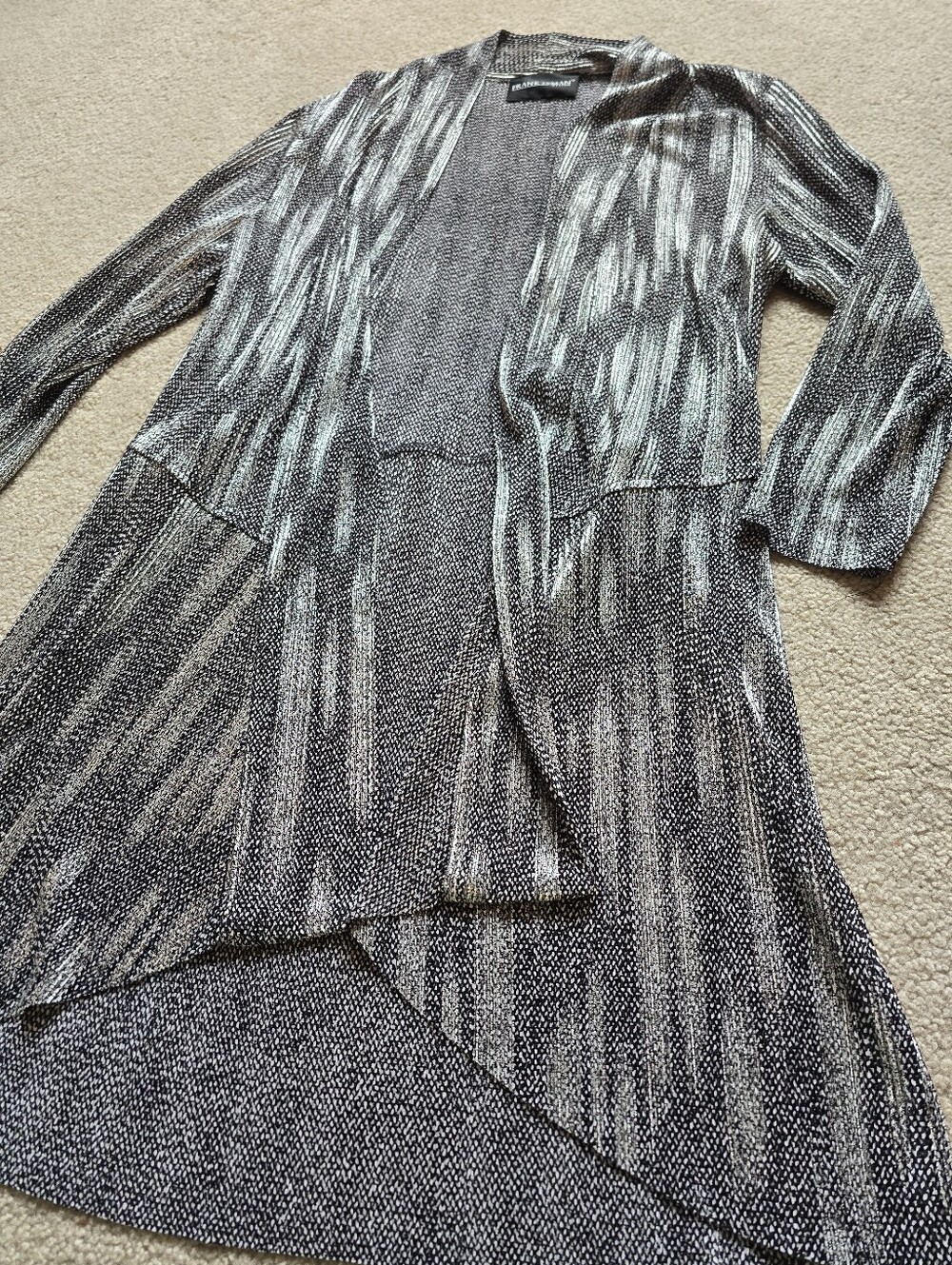 Frank Lyman Design Black White Abstract Waterfall Cardigan Medium